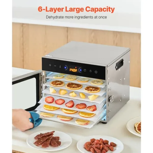 Dehydratorer>6 Bakker Mad Dehydrator Maskine, Rustfrit Stål 400W, Jerky Frugt Tørring Egenskaber