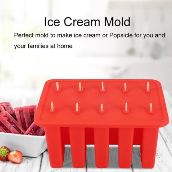 Isforme>10 celler silicagel frossen isform ispindemaskine med 50 pinde (rød)