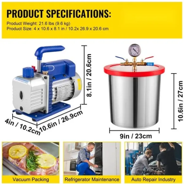 3 Gallon 12L Vakuumkammer Multifunktionspumpe 85L/Min 3CFM Stål Vakuumpumpe til Effektivt Undervakuum Hot