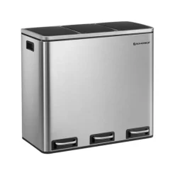 Affaldssorteringsspande>54 liter (3 x 18 L) affaldsbeholder, 61,5 x 31,5 x 56 cm (L x B x H) Mål på hver indvendig spand: 18 x 26,5 x 49 cm (L x B x H) Samlet højde (med å