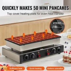 Vaffeljern>43 mm Mini hollandsk pandekagemaskine, Kommerciel Dorayaki bager, 1700W, 50 stk, højtydende køkkenudstyr