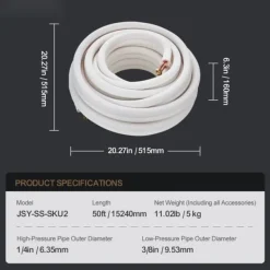 15240 mm Mini Split Line Sæt med 6,4 & 9,5 mm kobberrør og 3-lags isolering til aircondition og varmepumper. Ideelt til HVAC-systemer. Hot