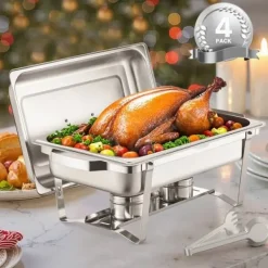 8 Qt Gnidningsfad i Rustfrit Stål, 4-Pak Buffetsæt, Fuld Størrelse Rektangel Pande Outlet
