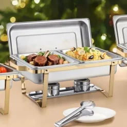 8 Qt 4-pak Rektangulært Gnidefad, Buffetsæt, Fuld og Halv Størrelse Pander, Holdbar, Praktisk Til Catering og Fester Outlet