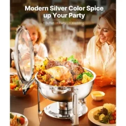 Madopvarmere>5 Qt Rundt Chafing Fad 4 Pak, Buffet Sæt Fuldstørrelse, Rustfrit Stål Pan