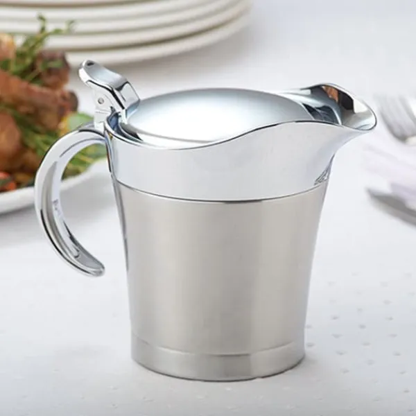 Saucekander>304 rustfrit stål dobbeltlags isolering smagssaucekande sovsbåd serveringskande køkkenredskaber 450ml