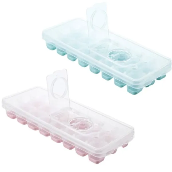 Isforme>24 rutnät iskubbricka med lock täckta iskubbrickor Inget spill Ice Cube Box Silikon Ice Cube Maker bricka