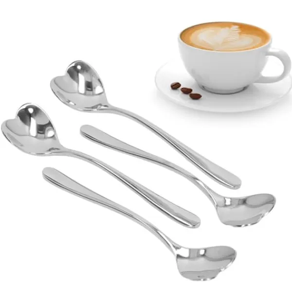 4 st kaffesked rostfritt stål hjärtformad te efterrätt socker omrörningssked för café