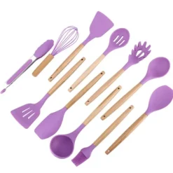 Køkkenudstyrssæt>12 stk. husholdnings silikone køkkenredskabssæt nonstick madlavningsspatel skeer værktøj lilla