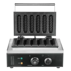 6 STK Kommerciel Vaffelstængemaskine, Hotdog Vaffeljern 1500W, Nem brug, Hurtig opvarmning, Perfekte vafler hver gang. Outlet