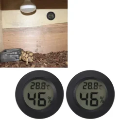2 stk. mini digitalt LCD termometer hygrometer rund form temperatur fugtighedsmåler til krybdyrboks