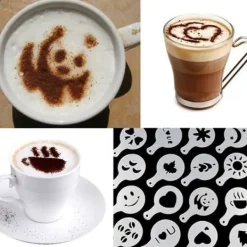 Mad- & Drikkeskabeloner>16 stk. plastik cappuccino kaffe skum spray skabelon skabeloner gør-det-selv dekoration kaffe trykform