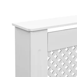 2 stk. radiatorskjulere med hylde i MDF - Stilfuld lameldesign | Størrelse: 112x19x81,5 cm | Farve: Hvid New