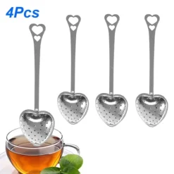 4 stk. rustfrit stål hjerteformet teinfuser med langt skaftfilter til løs te Outlet