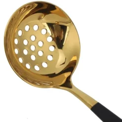 2 stk. rustfrit stål suppeske med hulske, skimmer, bestik, servicesæt, køkkenredskaber, sort guld