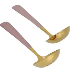Grydeskeer>2 stk. rustfrit stål suppeske med hulske Skimmer bestik sæt køkkenredskaber lyserød guld