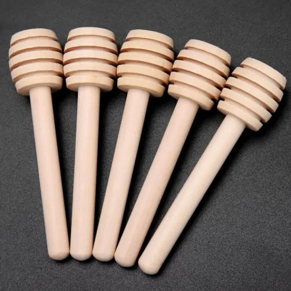 Stegepipetter>24 stk. træ honning drypper pind server syltetøj sirup drypper omrører stang køkkengadgets (8 cm)