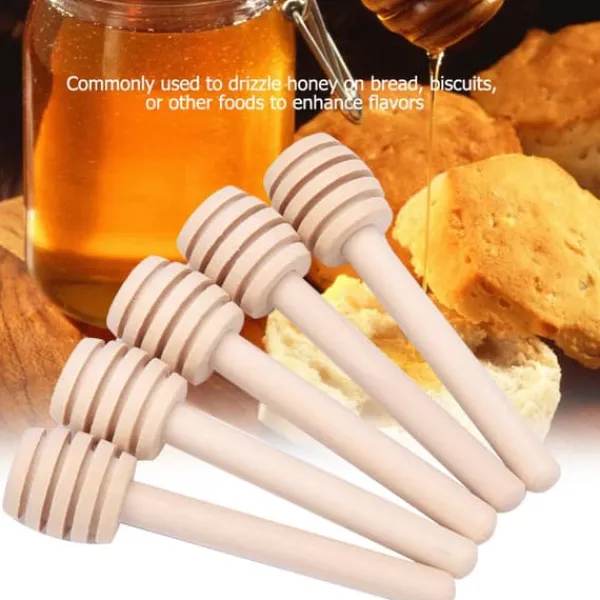Stegepipetter>24 stk. træ honning drypper pind server syltetøj sirup drypper omrører stang køkkengadgets (8 cm)