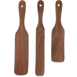 Stegepaletter>3 stk. træspatel med bredt skovlhoved, skridsikker teak-drejespatel til bøf, pizza, mælkesalat