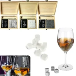 9 STK Whisky Sten Sæt Trækasse Kølesten Genanvendelige isterninger Hot