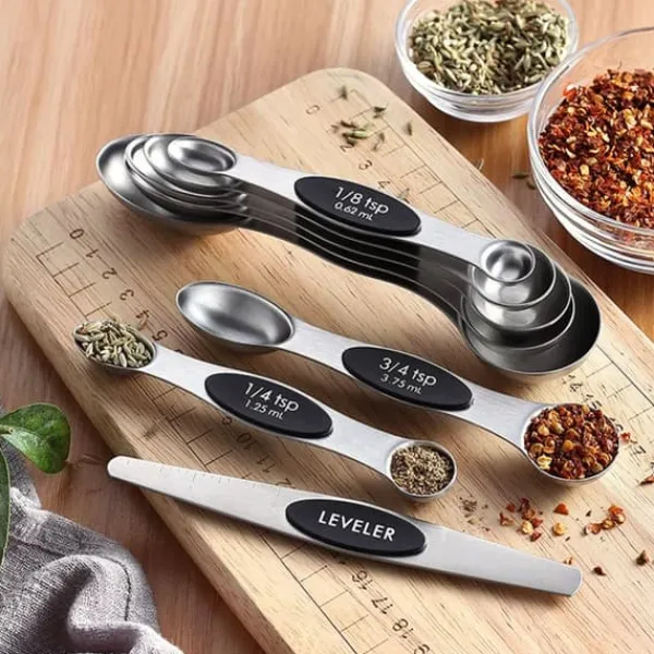 8 stk./sæt magnetiske måleskeer i rustfrit stål med skraber til kaffekrydderi