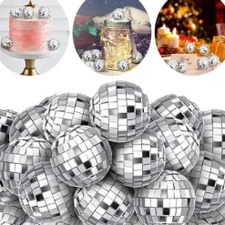 Udstyr Til Kagedekoration>12 stykker disko kage dekorationer 3cm, tema fest tilbehør, små disco kugler til kagedekorationer, desserter, julefrokost dekorationer (sølv)