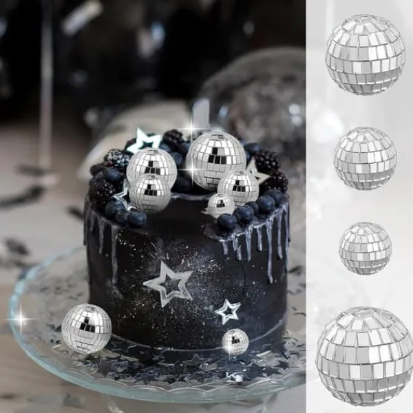 Udstyr Til Kagedekoration>12 stykker disko kage dekorationer 3cm, tema fest tilbehør, små disco kugler til kagedekorationer, desserter, julefrokost dekorationer (sølv)