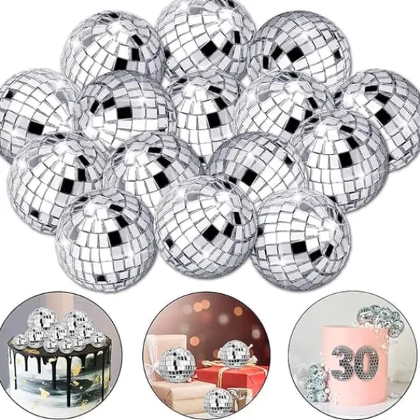 Udstyr Til Kagedekoration>12 stykker disko kage dekorationer 3cm, tema fest tilbehør, små disco kugler til kagedekorationer, desserter, julefrokost dekorationer (sølv)