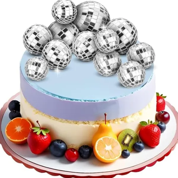 Udstyr Til Kagedekoration>12 stykker disko kage dekorationer 3cm, tema fest tilbehør, små disco kugler til kagedekorationer, desserter, julefrokost dekorationer (sølv)