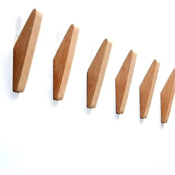 6 vægkroge i træ 14,2*4,4*2,1 cm, minimalistiske egetræskroge, brugt til ophængning af håndklæder til badeværelset. Hot