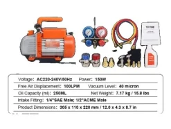 AC vakuumpumpe, oliekapacitet 250 ml, 40 mikron vakuumniveau,3.5CFM A2L Best