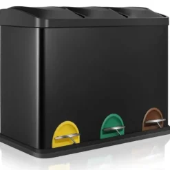 Affaldssorteringsspande>Affaldsbeholder, Miljøvenlig Metal Konstruktions, Tre Rum,sort, 3x 15L (45L)