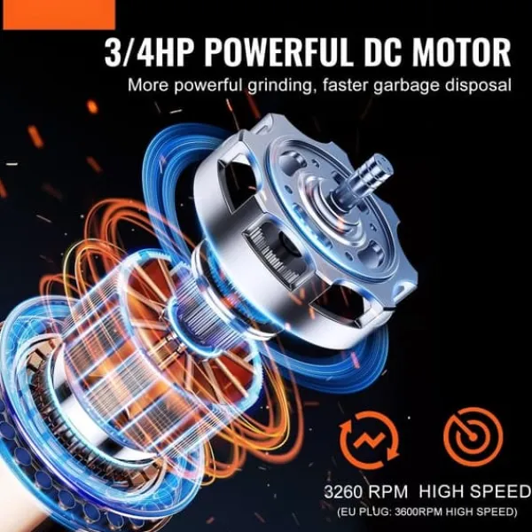 Affaldskværne>Affaldsbortskaffelse 3/4 HK, kontinuerlig madaffaldshåndtering, 3600 RPM, 3-bolts installation, effektiv og holdbar.