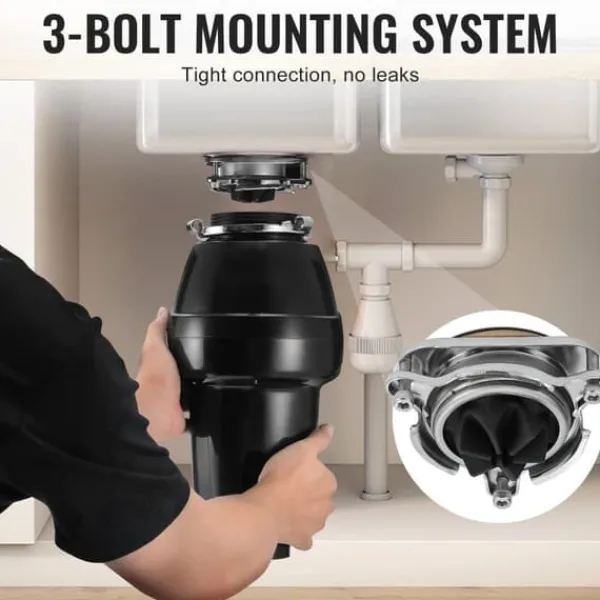 Affaldskværne>Affaldsbortskaffelse 3/4 HK, kontinuerlig madaffaldshåndtering, 3600 RPM, 3-bolts installation, effektiv og holdbar.