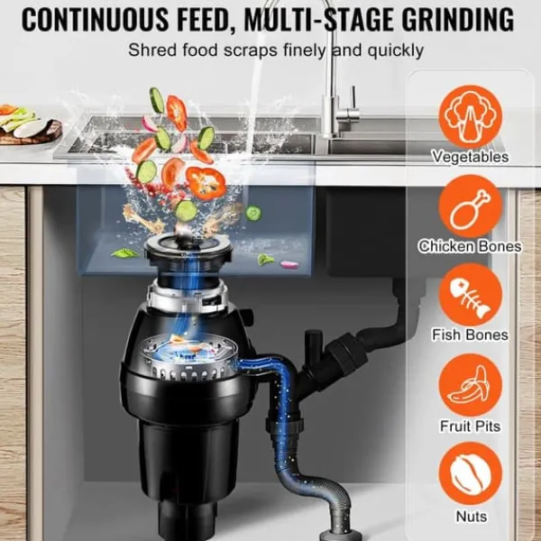 Affaldsbortskaffelse 3/4 HP, Kontinuerlig madaffaldsdispenser, 3930 RPM, EZ Connect, kraftfuld, effektiv og nem installation Discount