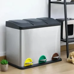 Affaldssortering Skraldespand - Pedalspand - 3 rum - 3 x 6 L - Rektangulær - Metal - Til køkken Best