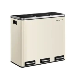 Affaldssorteringssystem 3 rum 3 x 18 L med låg sandbeige, 61 x 31,5 x 55,5 cm (L x B x H) Totalhøjde (med åbent låg): 84,5 cm Mål pr. indvendig spa Sale