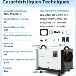 Affugter, 58,5 L/dag Affugter, 52x35,5x35 cm, Hvid Clearance