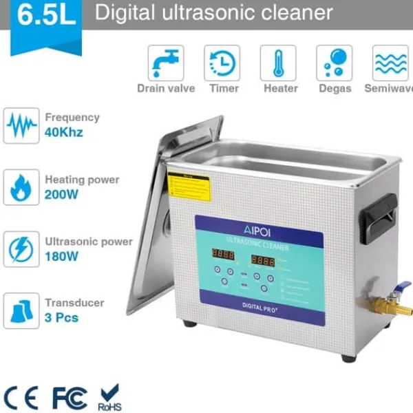 Ultralydsrenser>AIPOI Ultrasonic Rengøringsmiddel, 2L Kapacitet, 35W Effekt,EU, 6,5L