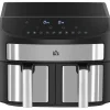 Airfryer 8 L med dobbeltkammer, 2400 W, 10 programmer, touchscreen, opskrifter, sort
