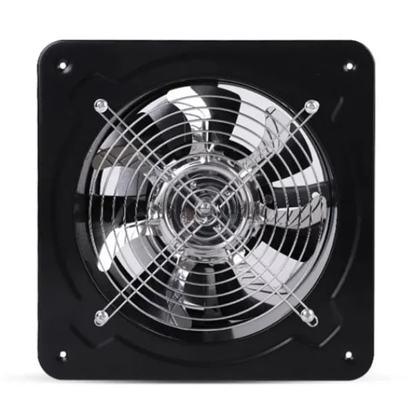 Ventilatorer>Aksial industriventilator - Væg-/vinduesmonteret udsugningsventilator - 850 m³/h - 20 cm - 80 W, 220 V - 2800 rpm - Metal, Firkantet - Sort