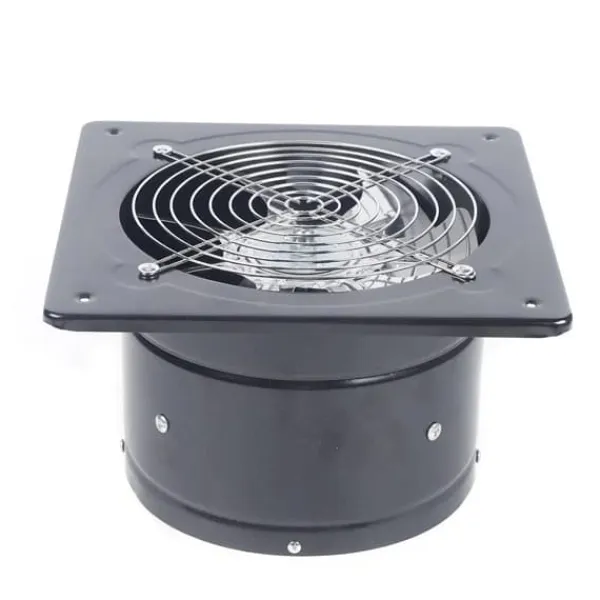 Ventilatorer>Aksial industriventilator - Væg-/vinduesmonteret udsugningsventilator - 850 m³/h - 20 cm - 80 W, 220 V - 2800 rpm - Metal, Firkantet - Sort