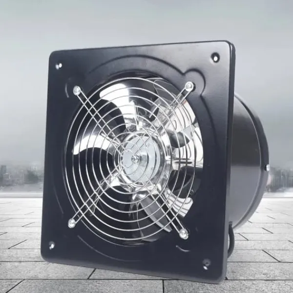 Ventilatorer>Aksial industriventilator - Væg-/vinduesmonteret udsugningsventilator - 850 m³/h - 20 cm - 80 W, 220 V - 2800 rpm - Metal, Firkantet - Sort