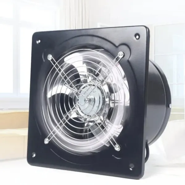 Ventilatorer>Aksial industriventilator - Væg-/vinduesmonteret udsugningsventilator - 850 m³/h - 20 cm - 80 W, 220 V - 2800 rpm - Metal, Firkantet - Sort