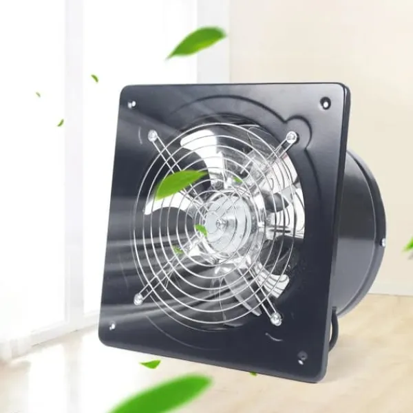 Ventilatorer>Aksial industriventilator - Væg-/vinduesmonteret udsugningsventilator - 850 m³/h - 20 cm - 80 W, 220 V - 2800 rpm - Metal, Firkantet - Sort