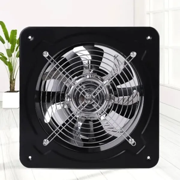 Ventilatorer>Aksial industriventilator - Væg-/vinduesmonteret udsugningsventilator - 850 m³/h - 20 cm - 80 W, 220 V - 2800 rpm - Metal, Firkantet - Sort