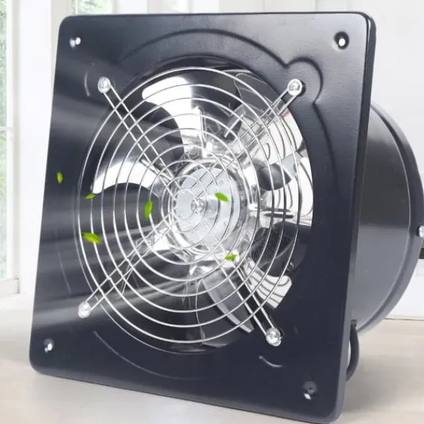 Ventilatorer>Aksial industriventilator - Væg-/vinduesmonteret udsugningsventilator - 850 m³/h - 20 cm - 80 W, 220 V - 2800 rpm - Metal, Firkantet - Sort