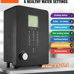 Vandfiltre>Alkalisk vandionisator, pH 3-11,2. Hydrogen vandrenser med 6 indstillinger, UV-funktion, op til -800 mV ORP, 9000L pr. filter.