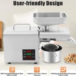Juicepresser - Nyd Friskpresset Juice Derhjemme>Automatisk oliepresser til nødder og frø - Oliepressemaskine - 610W - 220V - 304 rustfrit stål - 50–250°C digital - 3–6 kg/t - Op til 45% udbytte