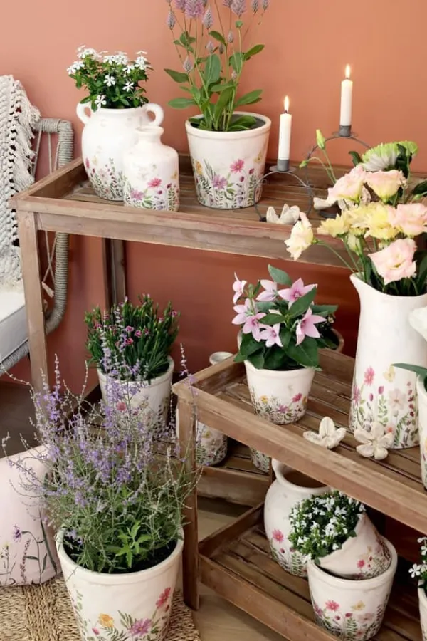 Chic Antique Kaffe- & Tekander>Avignon Kanna med blomstermotiv H25,5/Ø20,5 cm creme